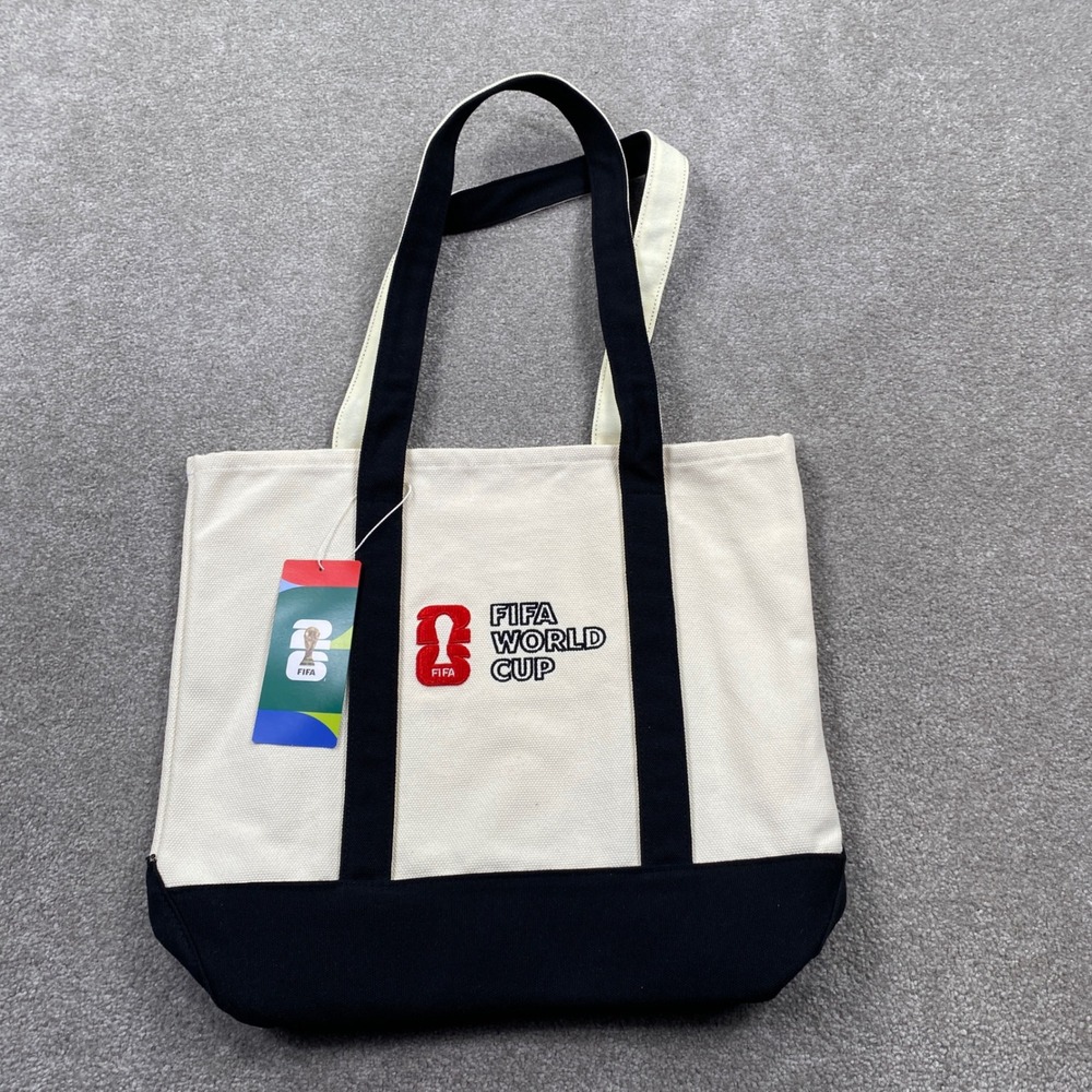 FIFA World Cup 2026 Tote Bag Unisex Large Cream Black Embroidered Canvas Logo